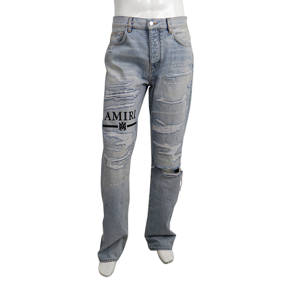Cotton Denim Distressed Jeans Light Blue