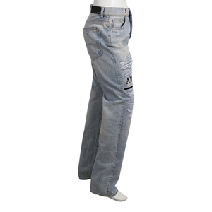Cotton Denim Distressed Jeans Light Blue, view 3