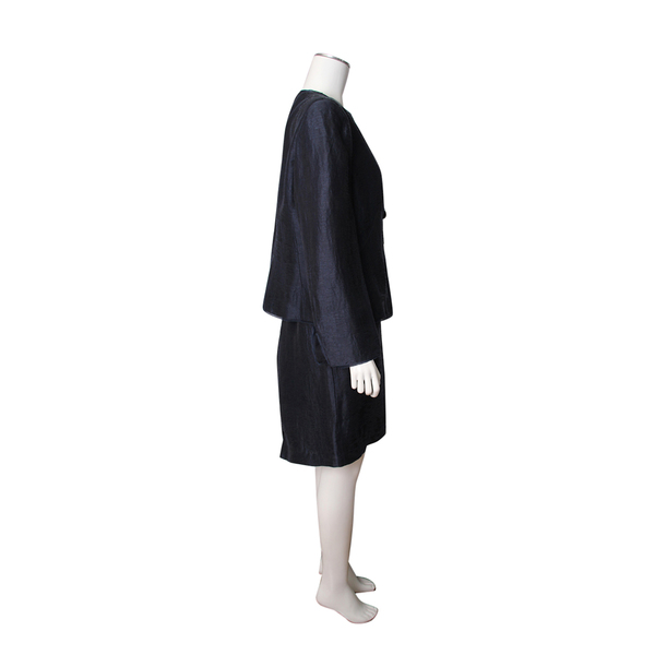 Collezioni Vintage Linen Blend Jacquard Skirt Suit Navy