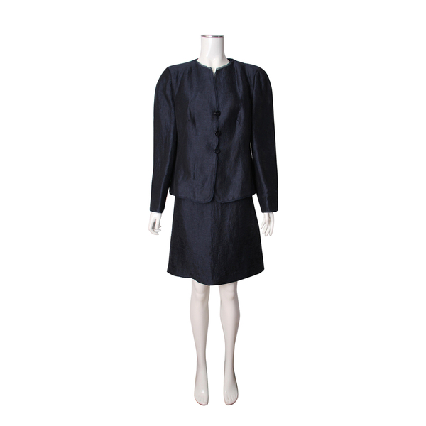 Collezioni Vintage Linen Blend Jacquard Skirt Suit Navy
