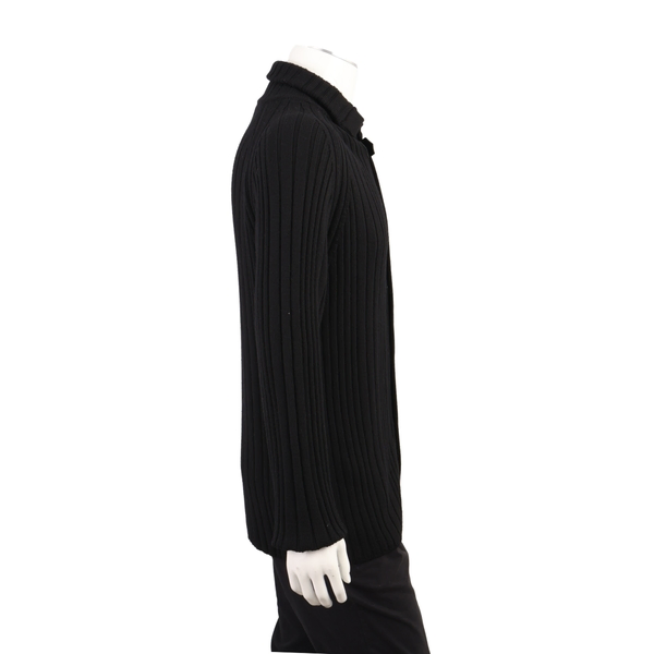 Wool Ribbed Cardigan Black