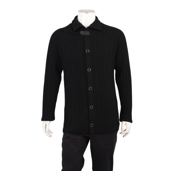 Wool Ribbed Cardigan Black