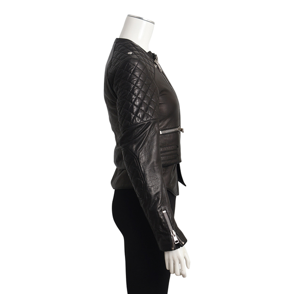 Leather Quilted Biker Jacket Black