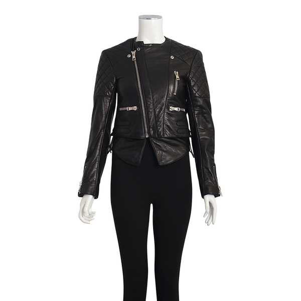 Leather Quilted Biker Jacket Black