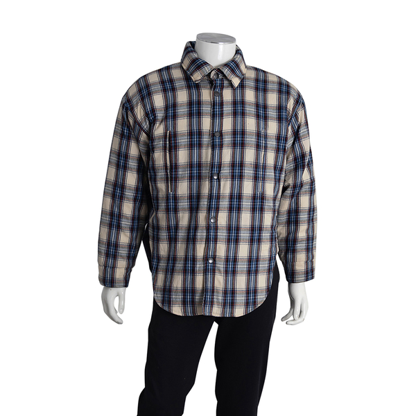 Cotton Check Oversized Padded Flannel Shirt Blue/Beige