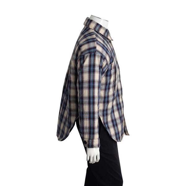 Cotton Check Oversized Padded Flannel Shirt Blue/Beige