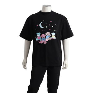 Cotton Oversized Distressed Love Bear T-Shirt Black