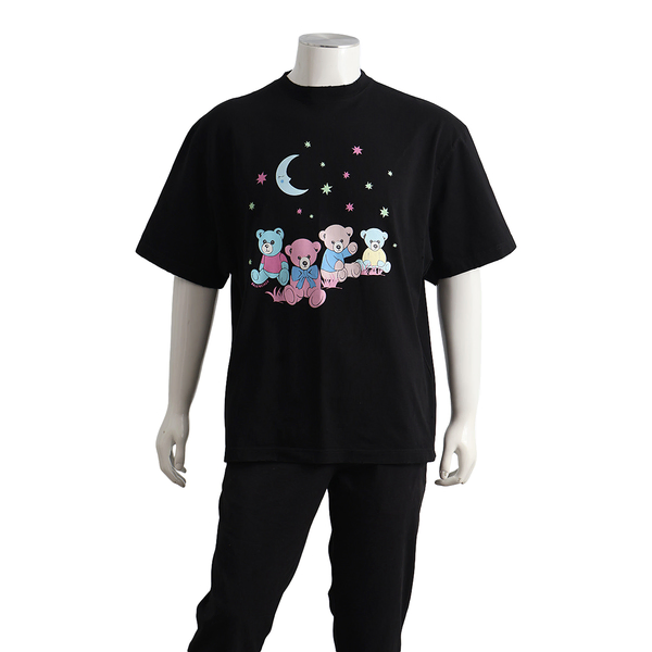 Cotton Oversized Distressed Love Bear T-Shirt Black