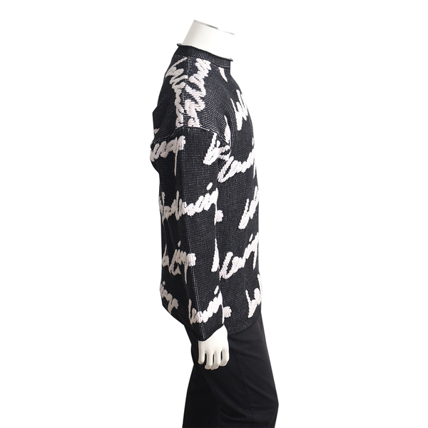 Cotton Blend Oversized Knit Logo Sweater Black/White