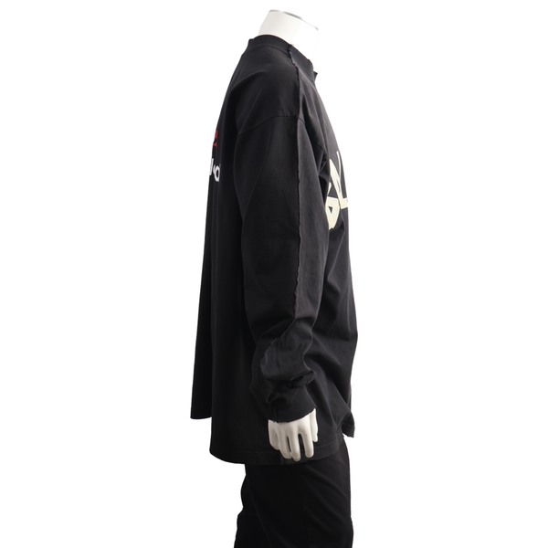 Cotton Distressed Tape Type Sweater Black