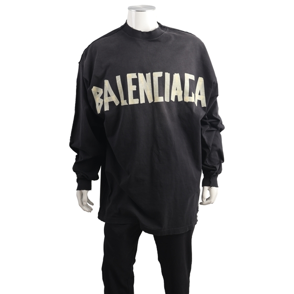 Cotton Distressed Tape Type Sweater Black