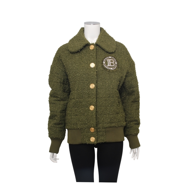 Tweed Crystal Logo Jacket Green