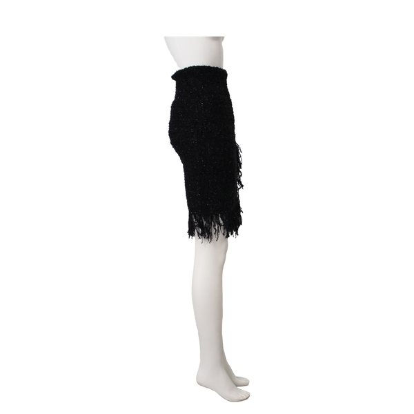 Tweed Fringed Pencil Skirt Black