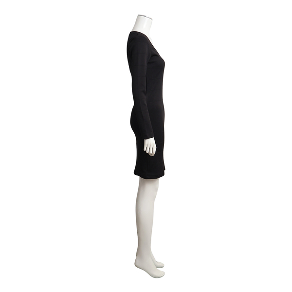 Polyester 3 Button Knit Mini Dress Black