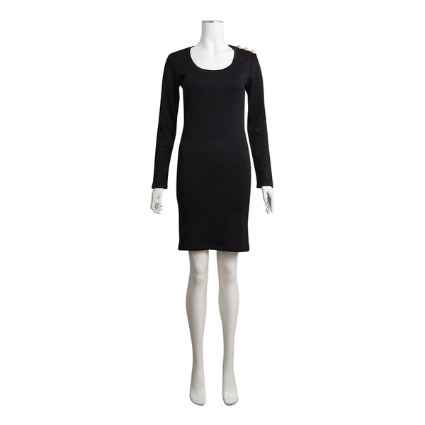 Polyester 3 Button Knit Mini Dress Black
