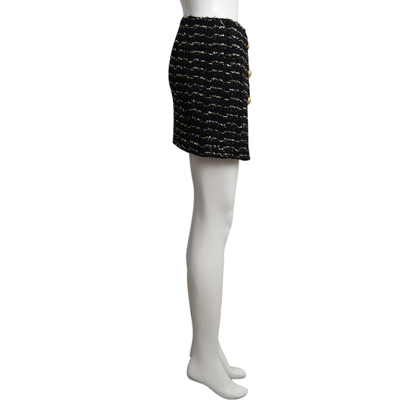 Metallic Knit Wrap Mini Skirt Black/Gold