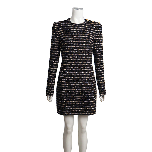 Polyester Knit Buttons Mini Dress Black