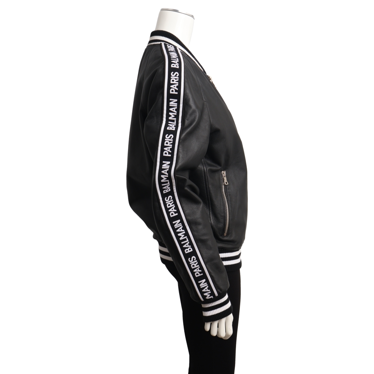 BALMAIN Leather Logo Bomber Jacket Black | Luxity