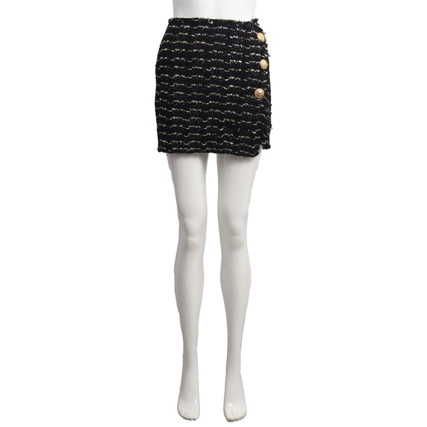 Metallic Knit Wrap Mini Skirt Black/Gold