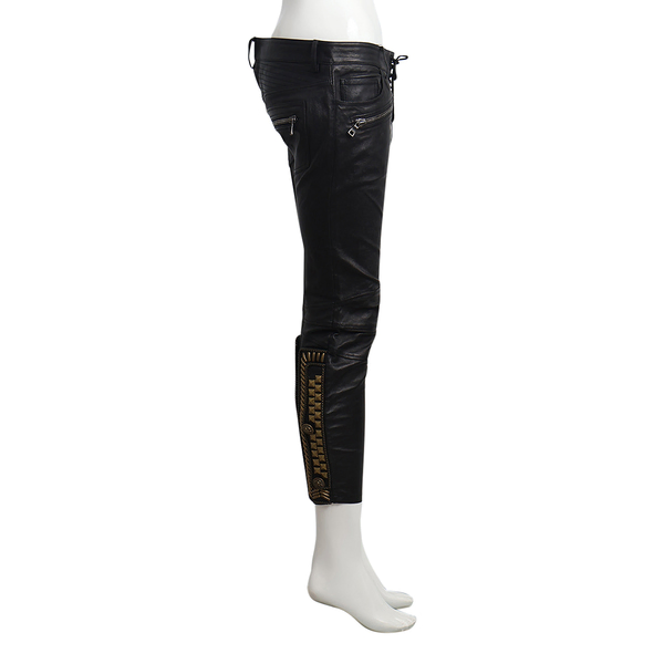 Leather Studded Biker Pants Black