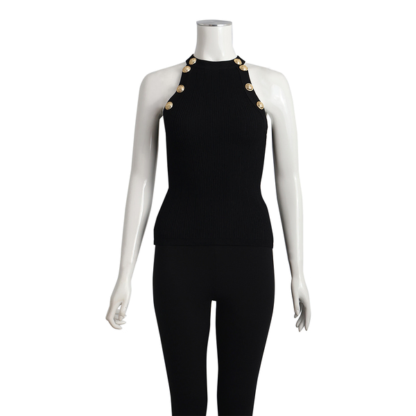 Viscose/Polyester Knit Sleeveless Top Black