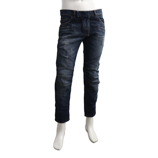 Cotton Distressed Biker Denim Jeans Blue
