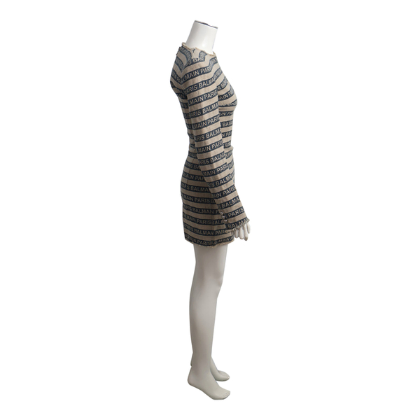 Linen Logo Dress Beige/Blue