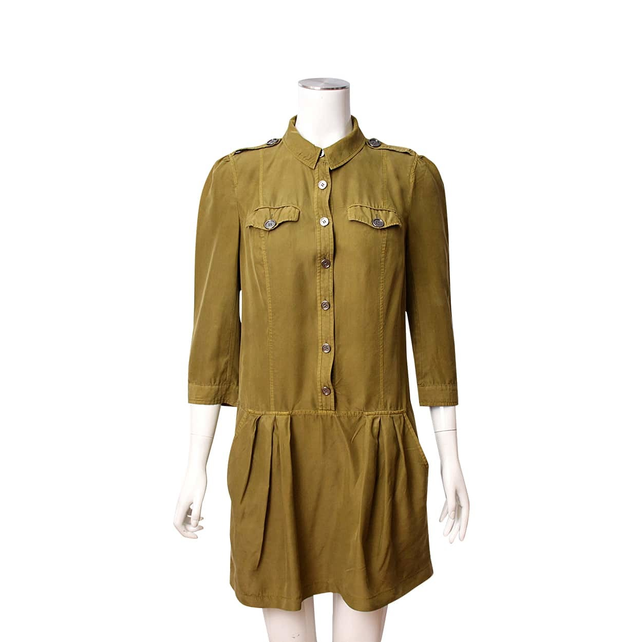 BURBERRY Silk Button-Up Dress Green | Luxity BURBERRY Silk Button-Up Dress Green | Luxity