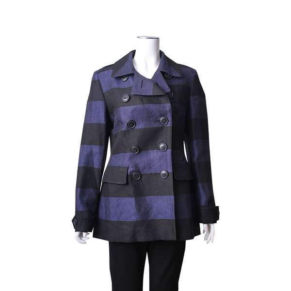 Linen Trench Coat Black/Blue