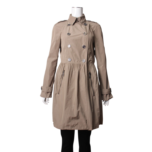 Polyester Double Breasted Trench Coat Dark Beige