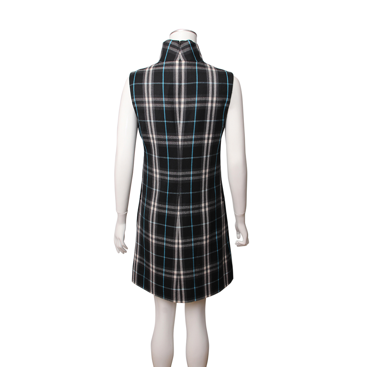 BURBERRY Wool Check Sleeveless Dress Black/Blue/White | Luxity BURBERRY Wool Check Sleeveless Dress Black/Blue/White | Luxity