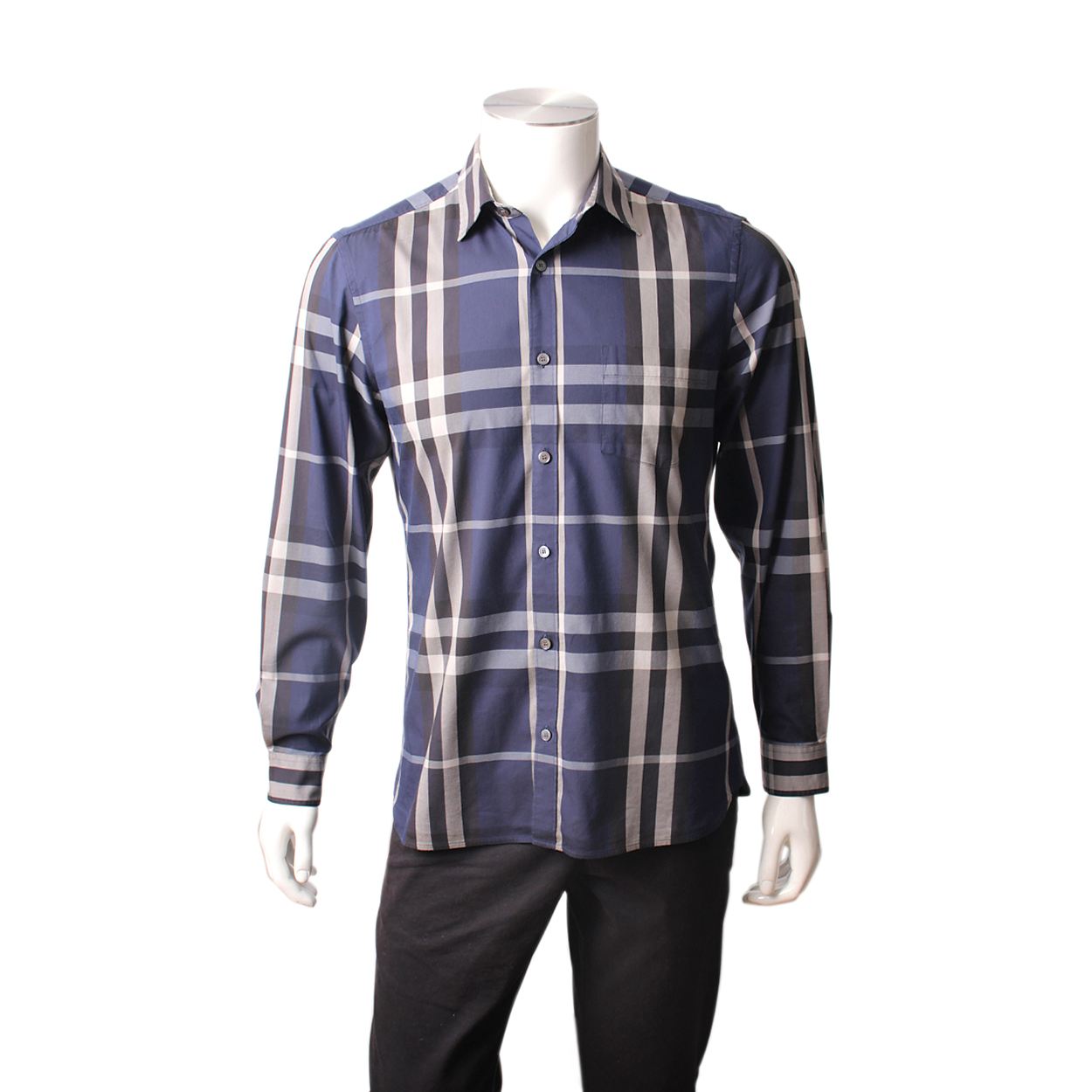 BURBERRY Cotton Check Shirt Blue | Luxity