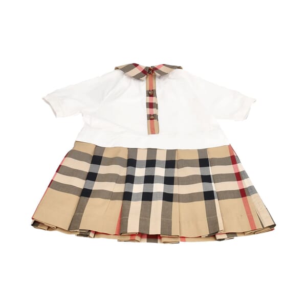 Cotton Check Girls Dress Beige/White