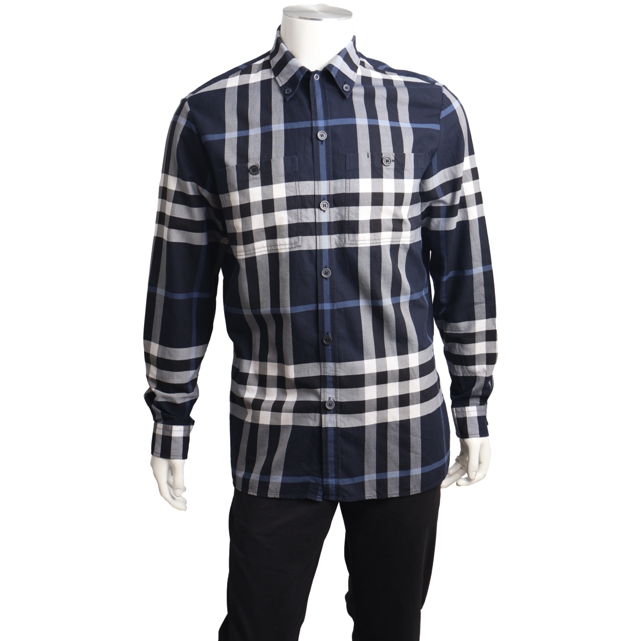 BURBERRY Cotton Check Shirt Navy | Luxity
