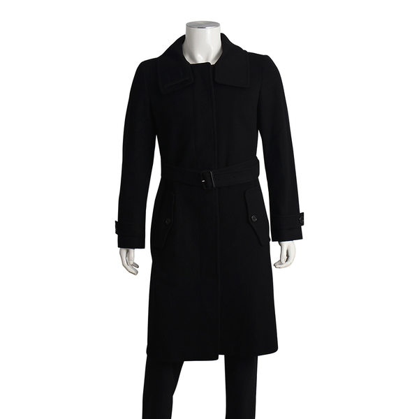 Mixed Material Long Coat Black