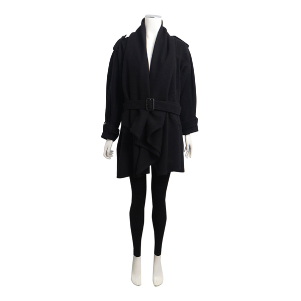 Wool/Cashmere Draped Coat Black