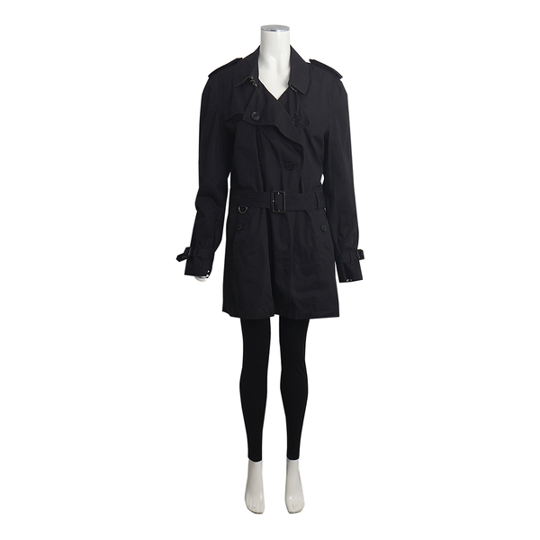 Cotton Mid Length Trench Coat Black