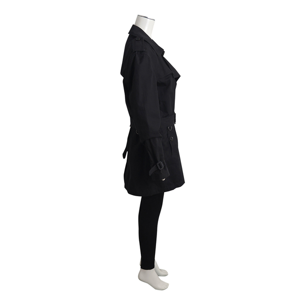 Cotton Mid Length Trench Coat Black