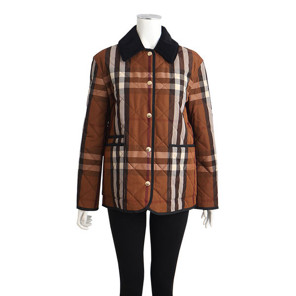 Polyamide Quilted Check Jacket Brown