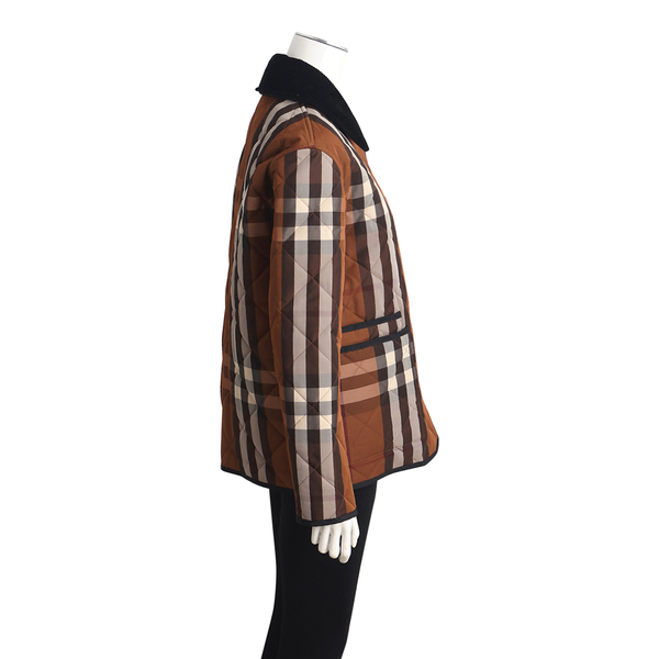 Polyamide Quilted Check Jacket Brown