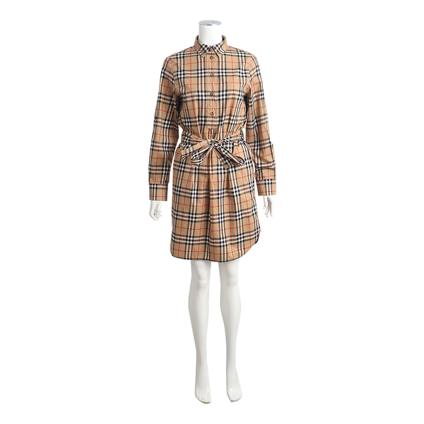 Cotton Nova Check Shirt Dress Beige