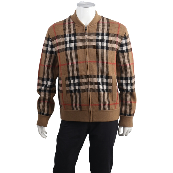 Wool Check Bomber Jacket Beige