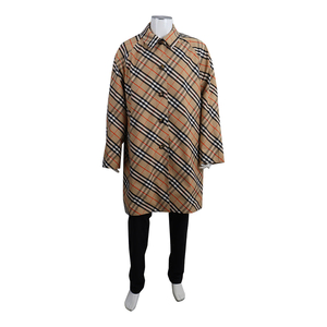Cotton Check Reversible Gabardine Car Coat Beige, view 4