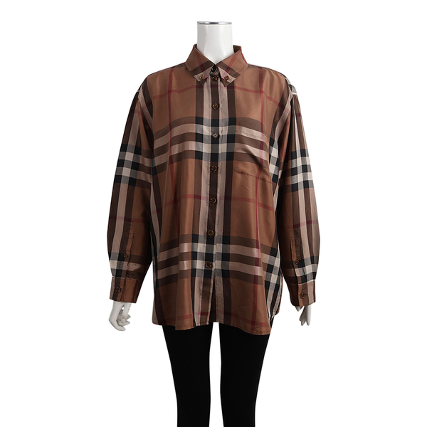 Silk Check Shirt Brown