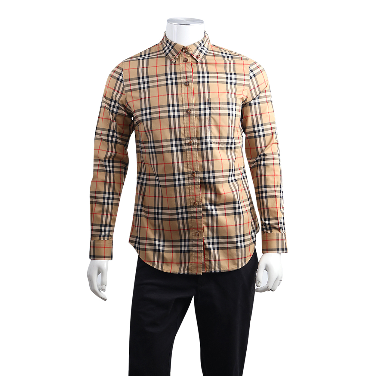 Cotton Check Shirt Beige