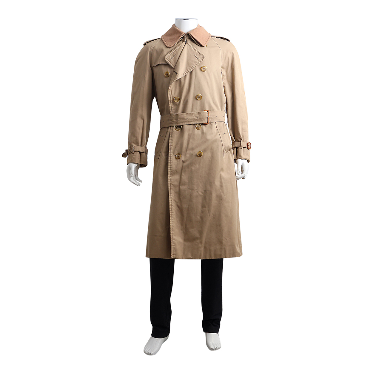 Vintage Cotton/Polyester Removable Collar Trench Coat Beige
