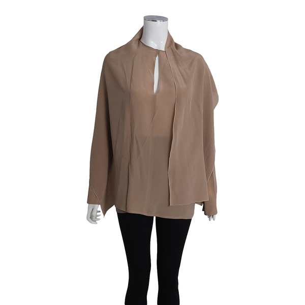 Silk Wrap Panel Blouse Beige