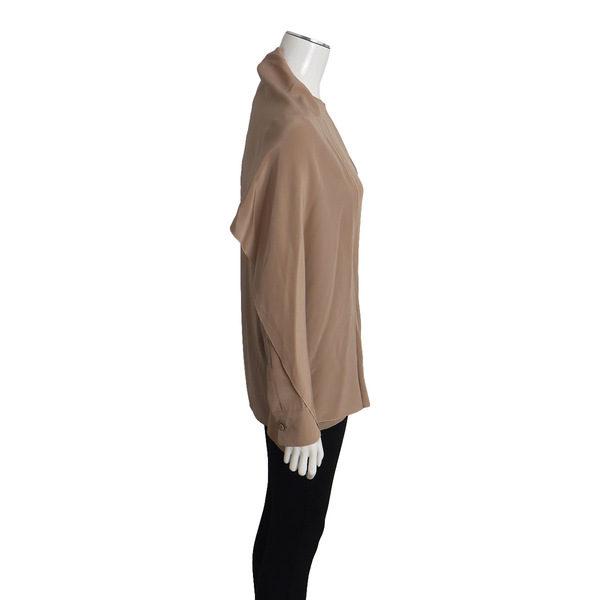 Silk Wrap Panel Blouse Beige