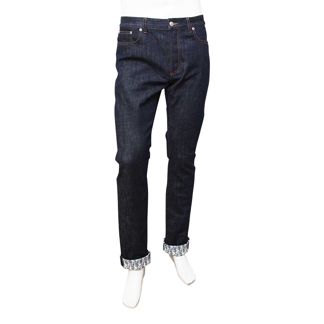 CHRISTIAN DIOR Cotton Dior Oblique Long Slim-Fit Denim Jeans Blue