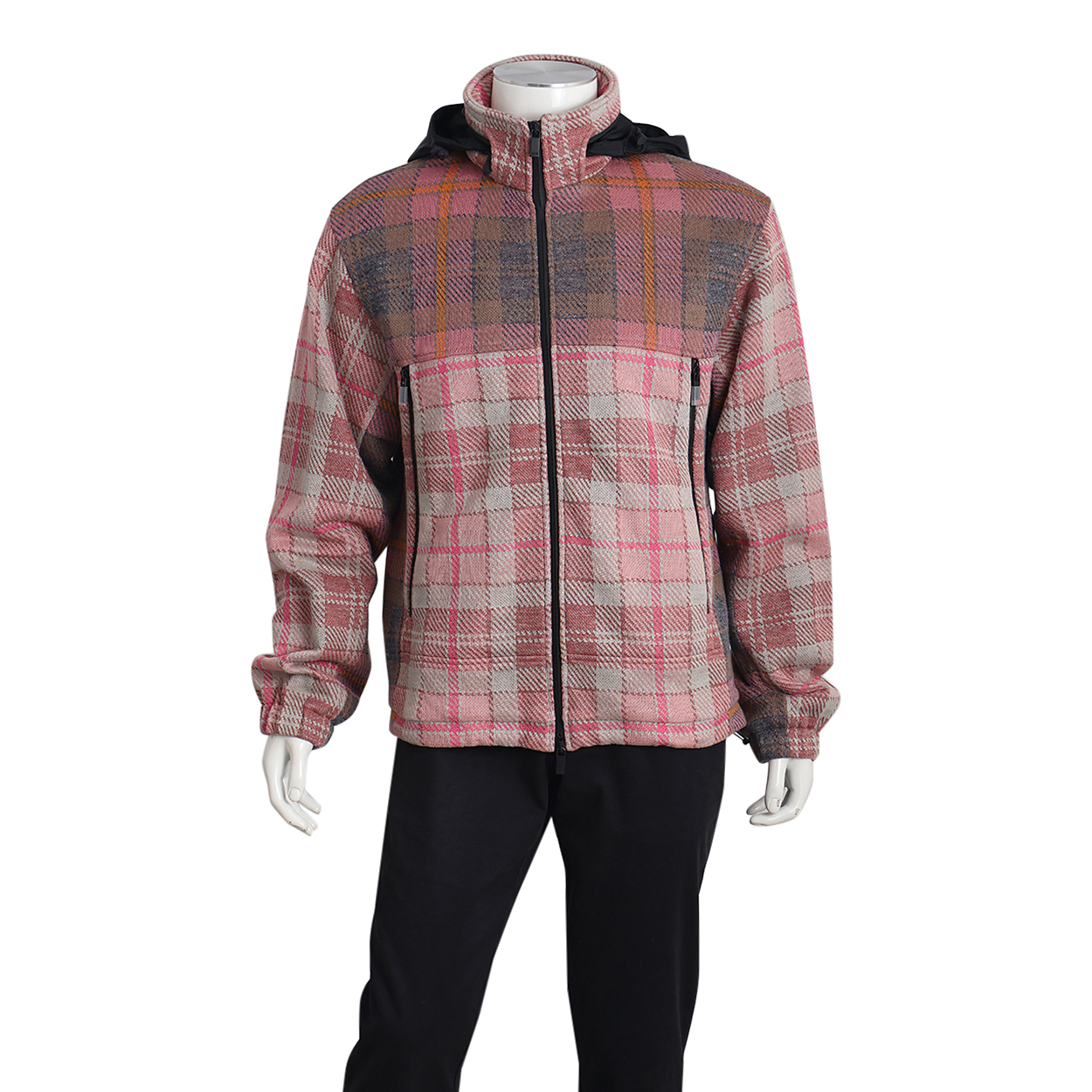 Linen/Cotton Check Zip Up Jacket Pink